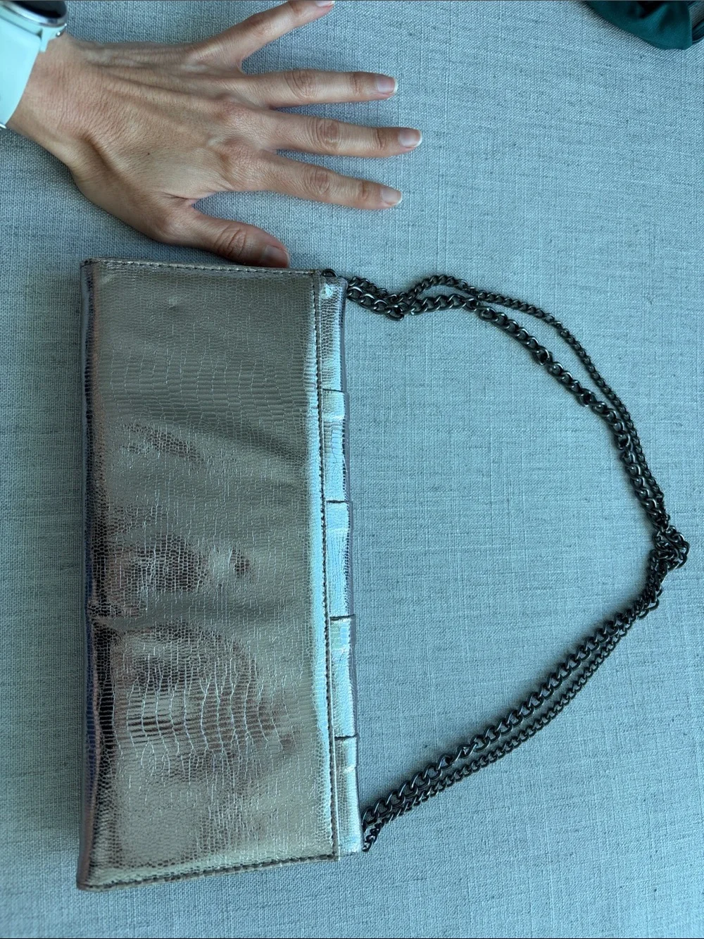 Metallic silver Evening Clutch with Chain Strap